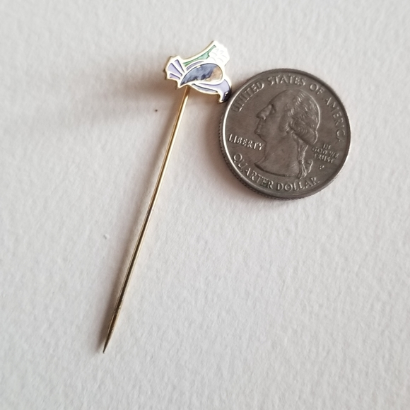 Vintage bird stickpin stick pin purple black enamel gold tone flower - Picture 5 of 8